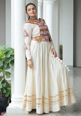 White Embroiderd Cotton Lehenga Set
