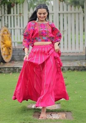 Pink Embroiderd Blended Lehenga Set