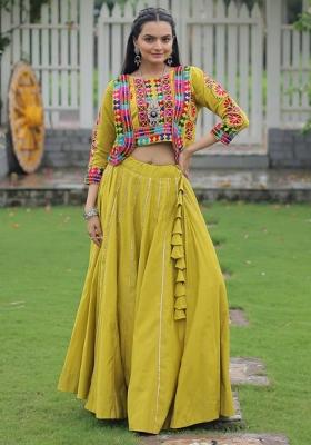 Green Embroiderd Blended Lehenga Set