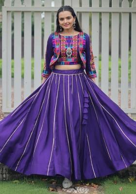 Purple Embroiderd Blended Lehenga Set