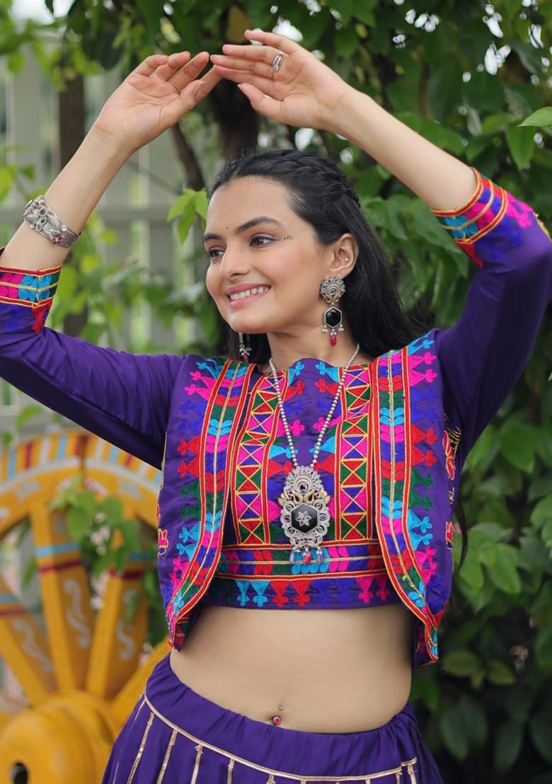 Purple Embroiderd Blended Lehenga Set - Indya