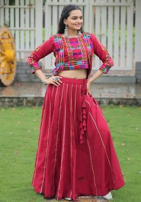 Maroon Embroiderd Blended Lehenga Set