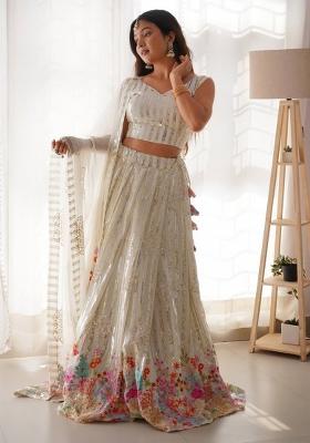 White Embroiderd Georgette Lehenga Set