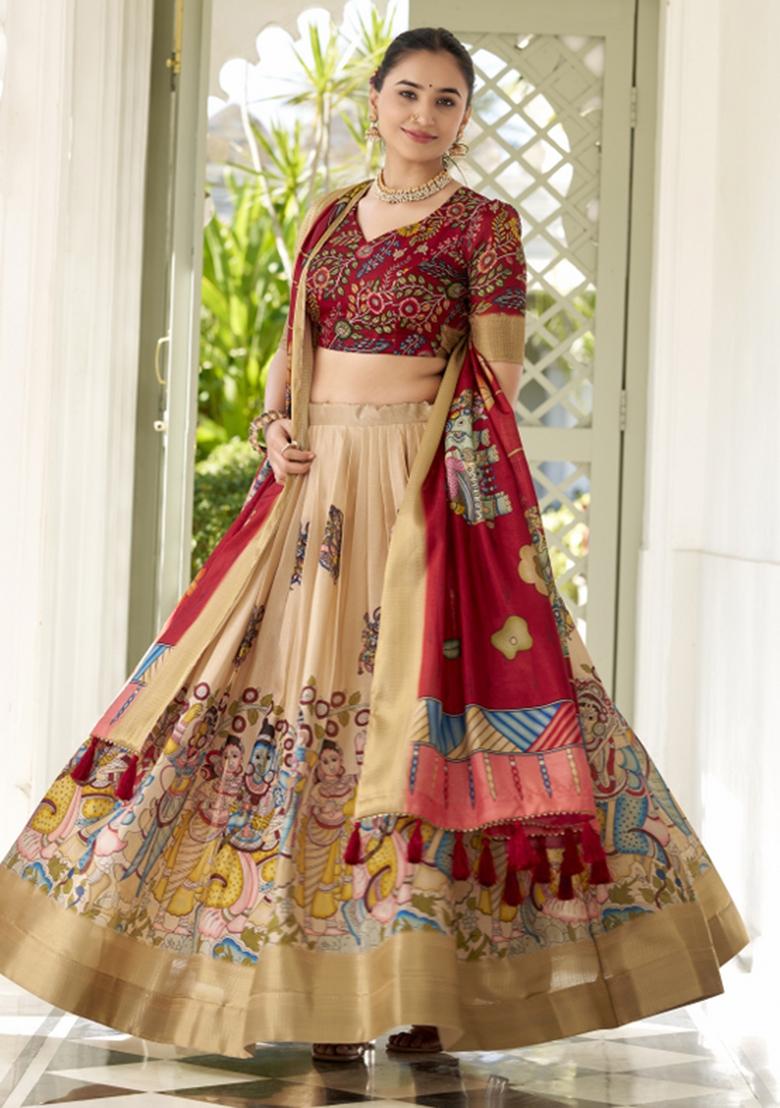 White Embroiderd Silk Lehenga Set - Indya