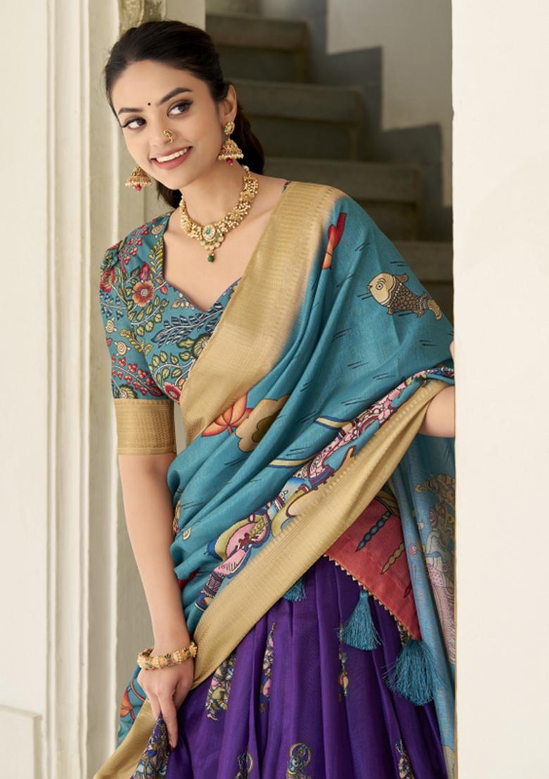 Purple Embroiderd Silk Lehenga Set - Indya