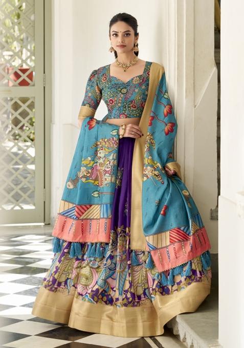 Purple Embroiderd Silk Lehenga Set