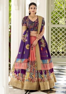 Peach Embroiderd Silk Lehenga Set