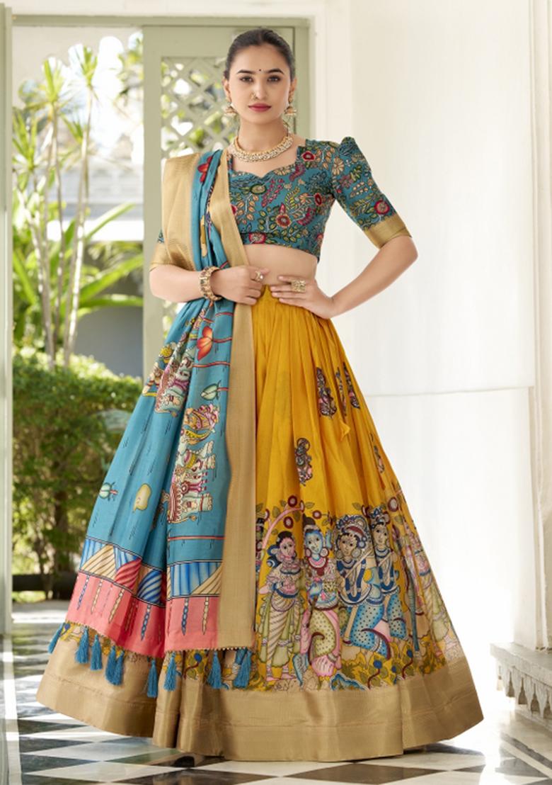 Yellow Embroiderd Silk Lehenga Set