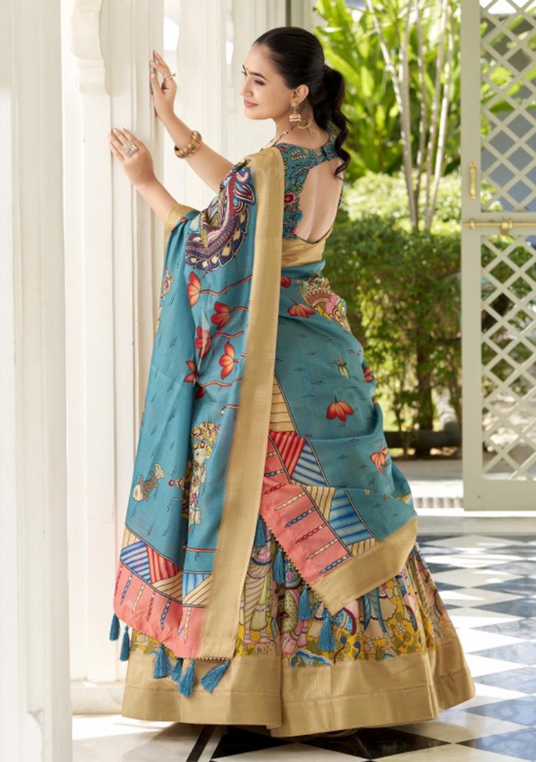 Yellow Embroiderd Silk Lehenga Set - Indya