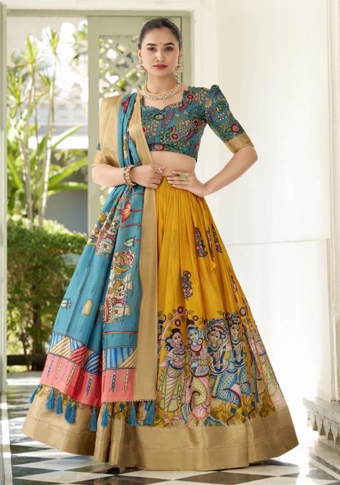 Yellow Embroiderd Silk Lehenga Set