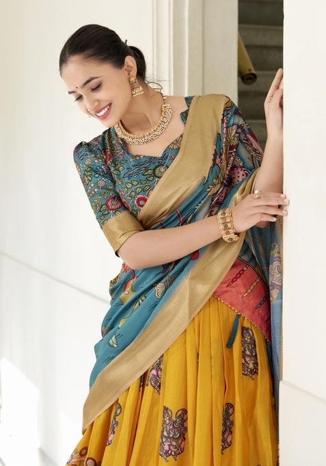 Yellow Embroiderd Silk Lehenga Set