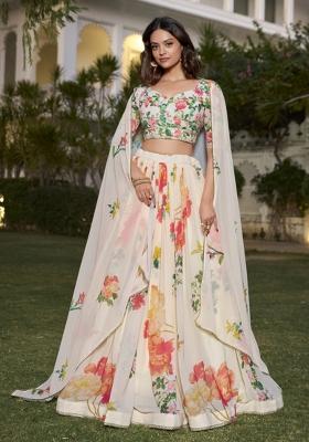 White Embroiderd Georgette Lehenga Set