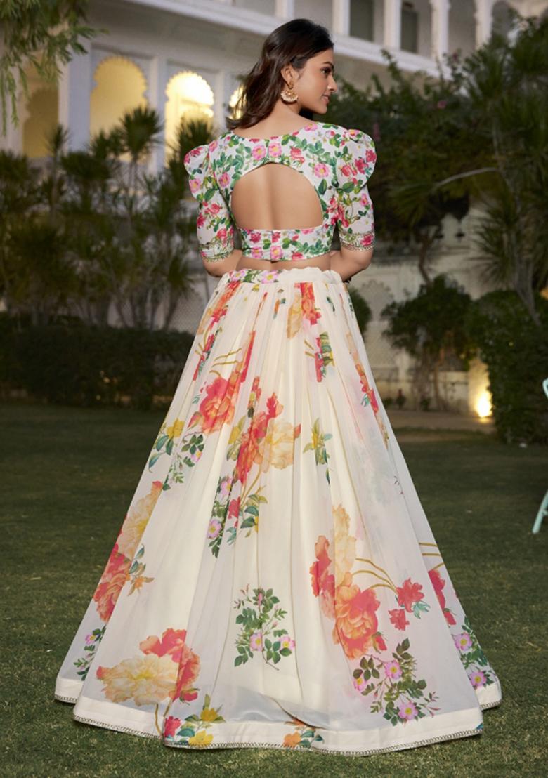 White Embroiderd Georgette Lehenga Set