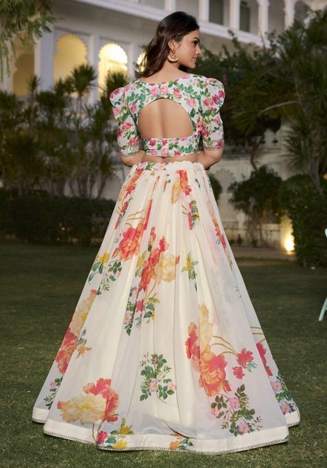 White Embroiderd Georgette Lehenga Set