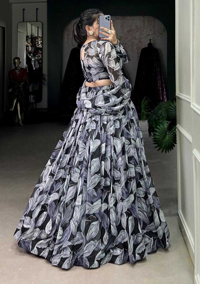 Black Embroiderd Silk Lehenga Set