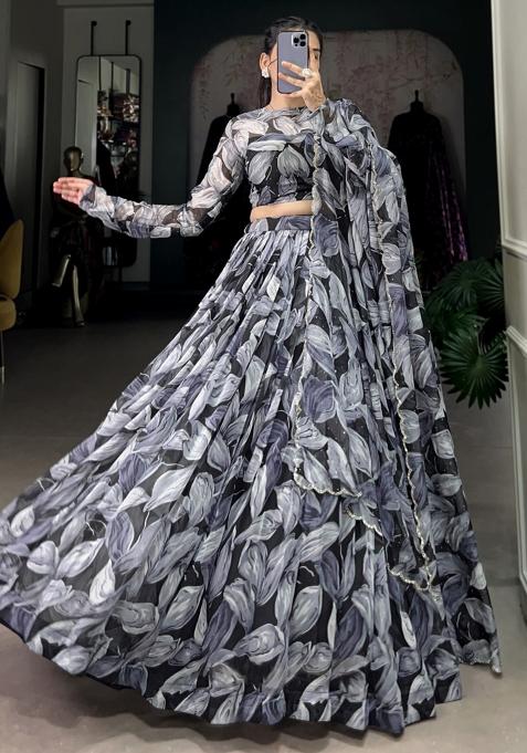 Black Embroiderd Silk Lehenga Set