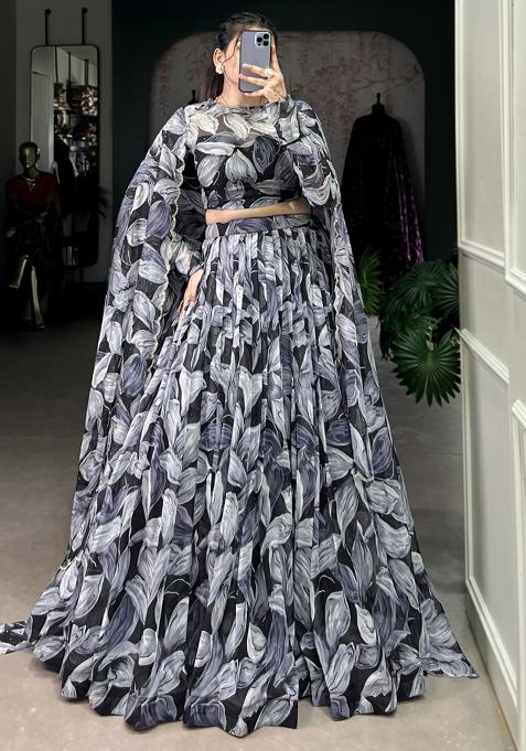 Black Embroiderd Silk Lehenga Set