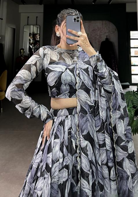 Black Embroiderd Silk Lehenga Set