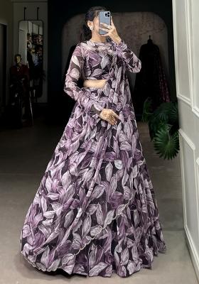 Brown Embroiderd Silk Lehenga Set