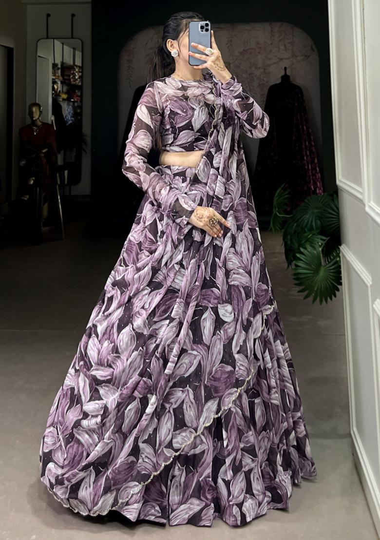 Brown Embroiderd Silk Lehenga Set