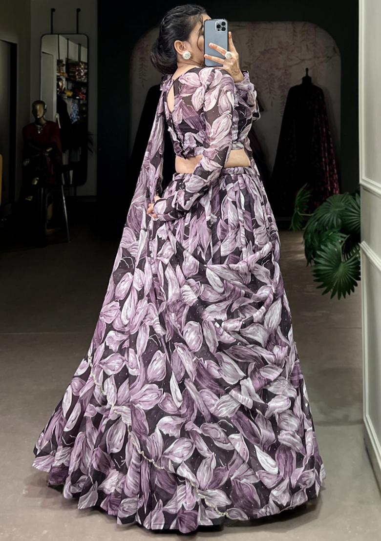 Brown Embroiderd Silk Lehenga Set