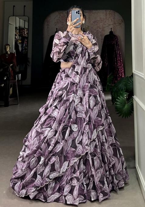 Brown Embroiderd Silk Lehenga Set