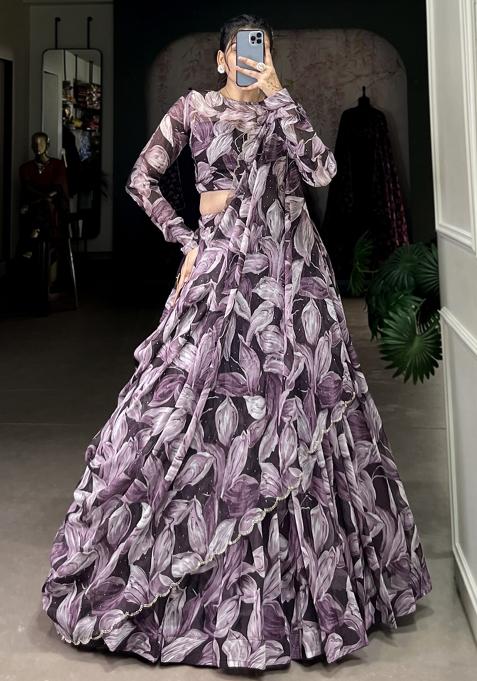 Brown Embroiderd Silk Lehenga Set