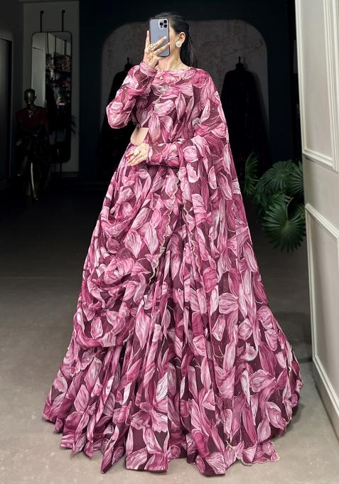 Maroon Embroiderd Silk Lehenga Set