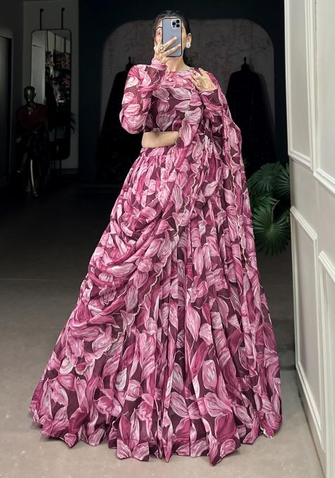 Maroon Embroiderd Silk Lehenga Set