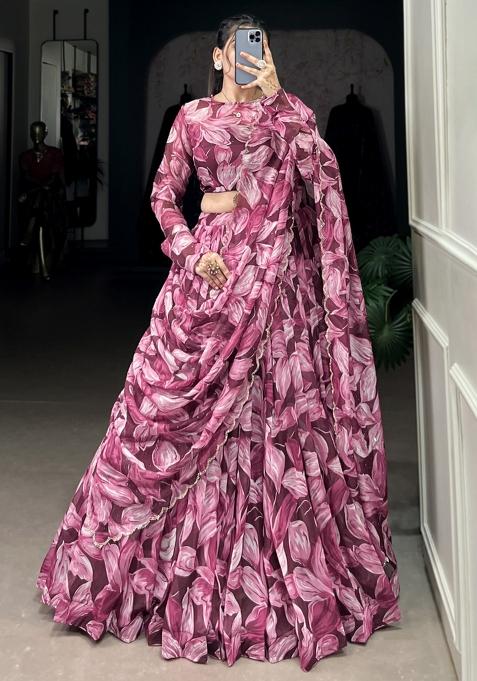 Maroon Embroiderd Silk Lehenga Set