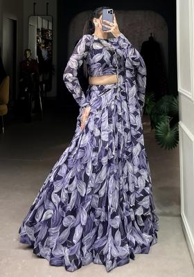 Blue Embroiderd Silk Lehenga Set