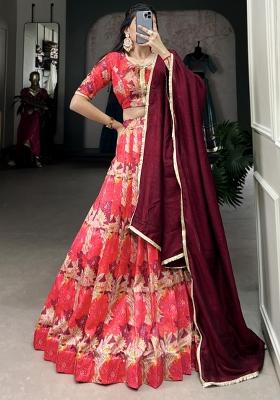 Red Embroiderd Silk Lehenga Set