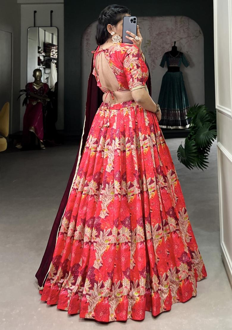 Red Embroiderd Silk Lehenga Set