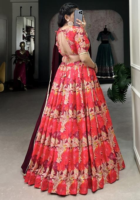 Red Embroiderd Silk Lehenga Set