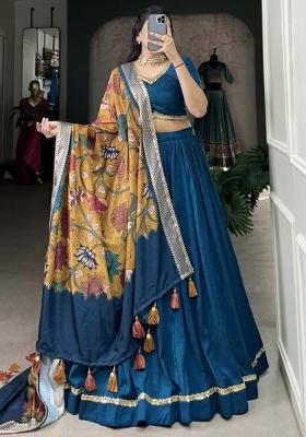Blue Embroiderd Silk Lehenga Set