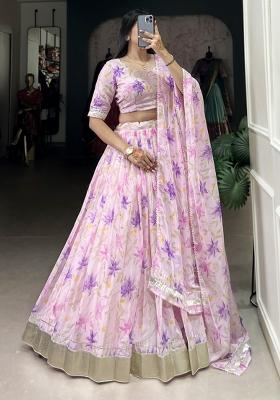 Pink Embroiderd Silk Lehenga Set