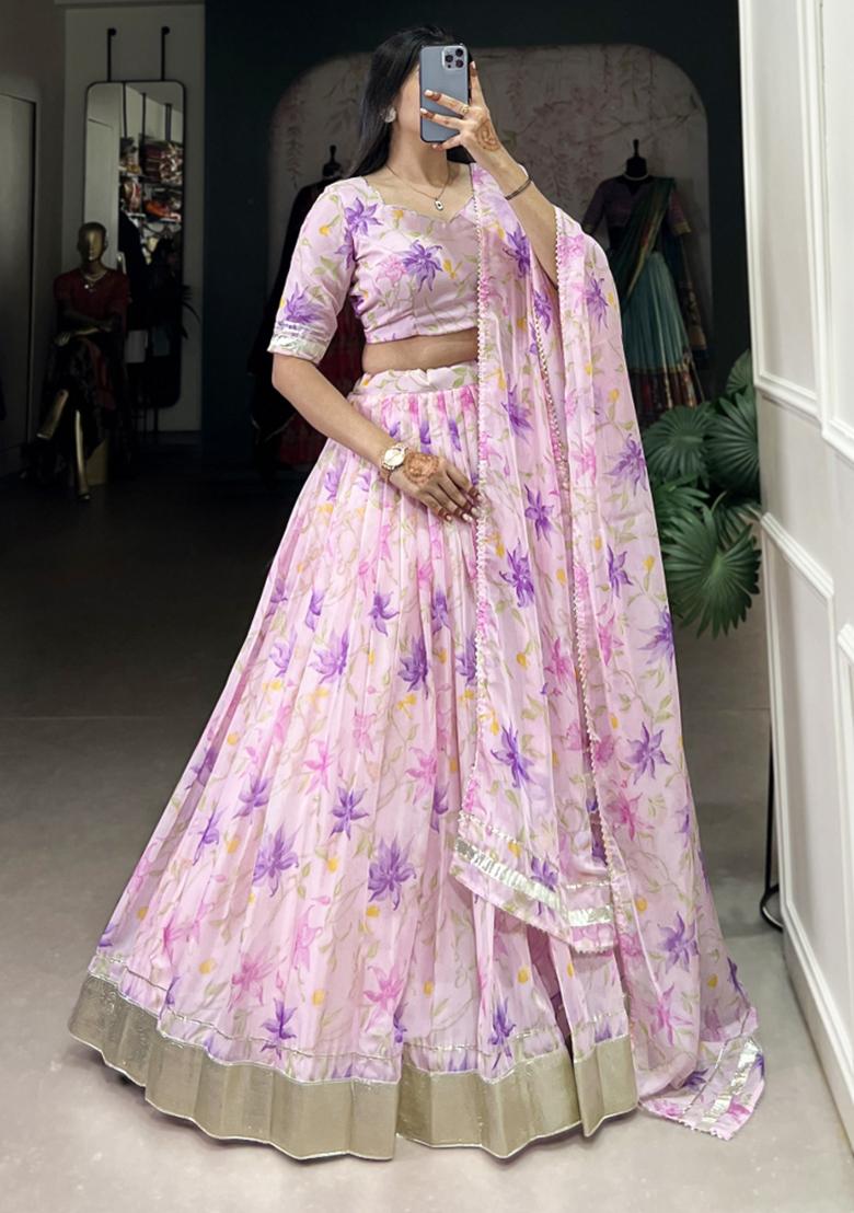 Pink Embroiderd Silk Lehenga Set