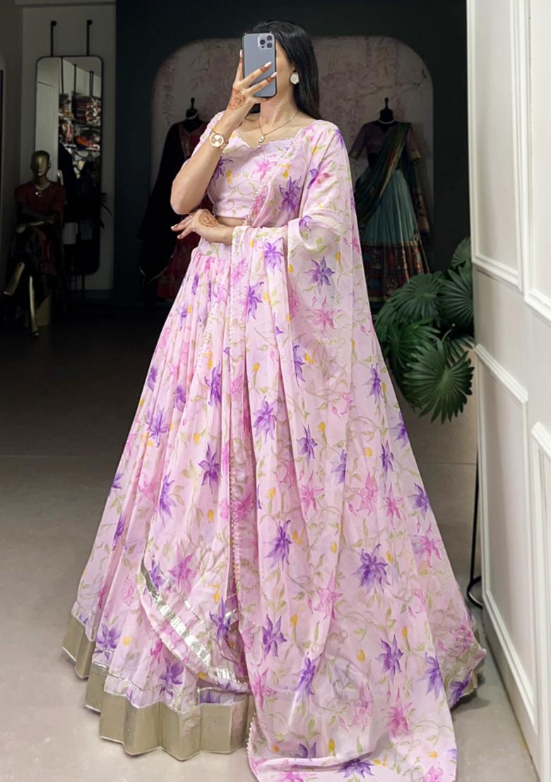 Pink Embroiderd Silk Lehenga Set - Indya