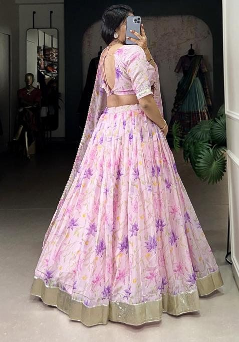 Pink Embroiderd Silk Lehenga Set
