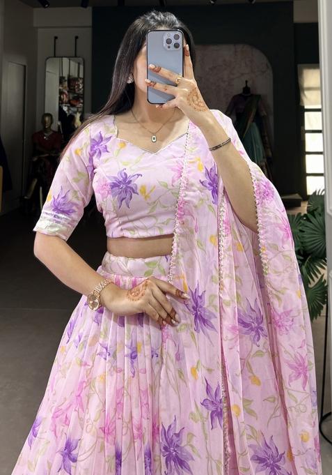 Pink Embroiderd Silk Lehenga Set