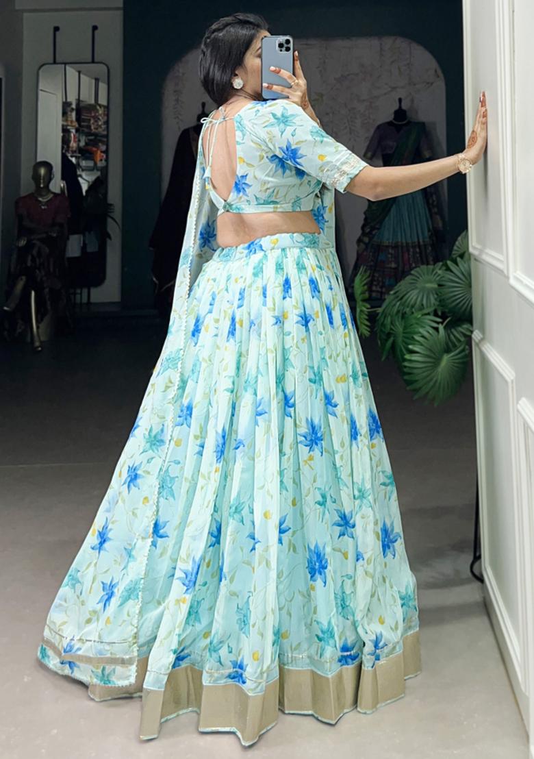 Blue Embroiderd Silk Lehenga Set