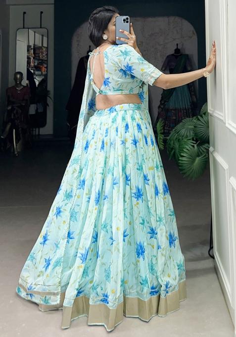 Blue Embroiderd Silk Lehenga Set