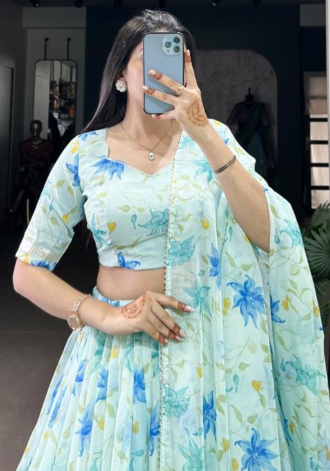 Blue Embroiderd Silk Lehenga Set