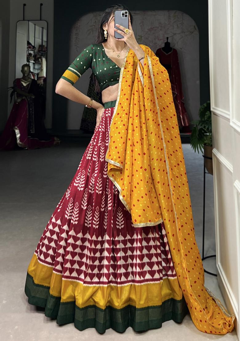Maroon Embroiderd Silk Lehenga Set