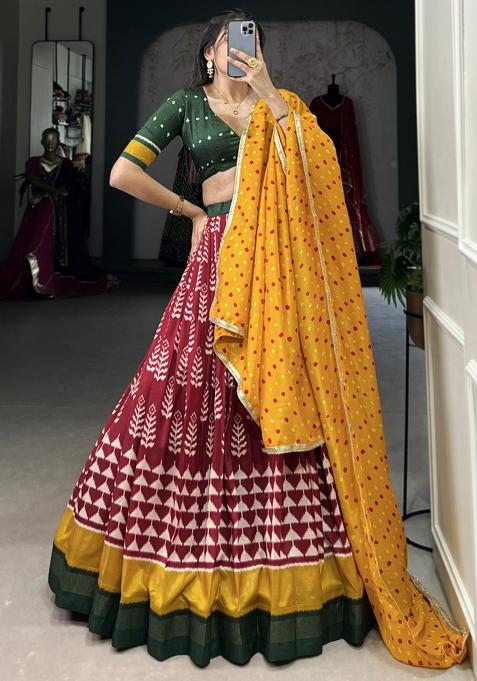 Maroon Embroiderd Silk Lehenga Set