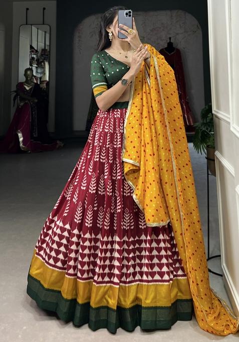 Maroon Embroiderd Silk Lehenga Set