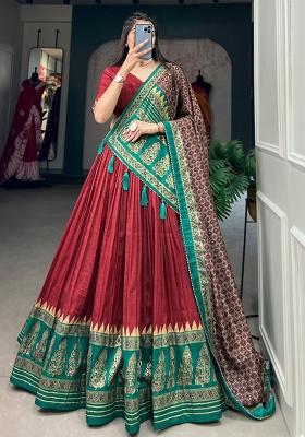 Red Embroiderd Silk Lehenga Set