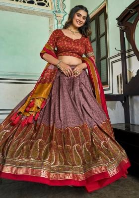 Red Embroiderd Silk Lehenga Set