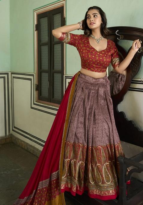 Red Embroiderd Silk Lehenga Set