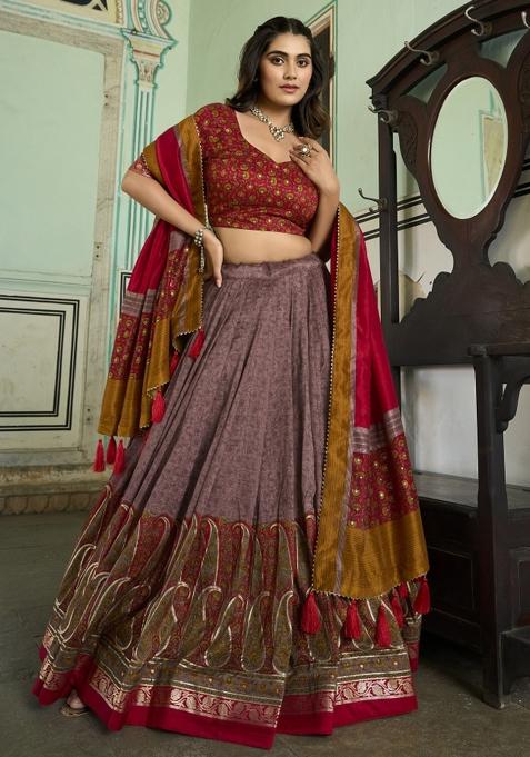 Red Embroiderd Silk Lehenga Set